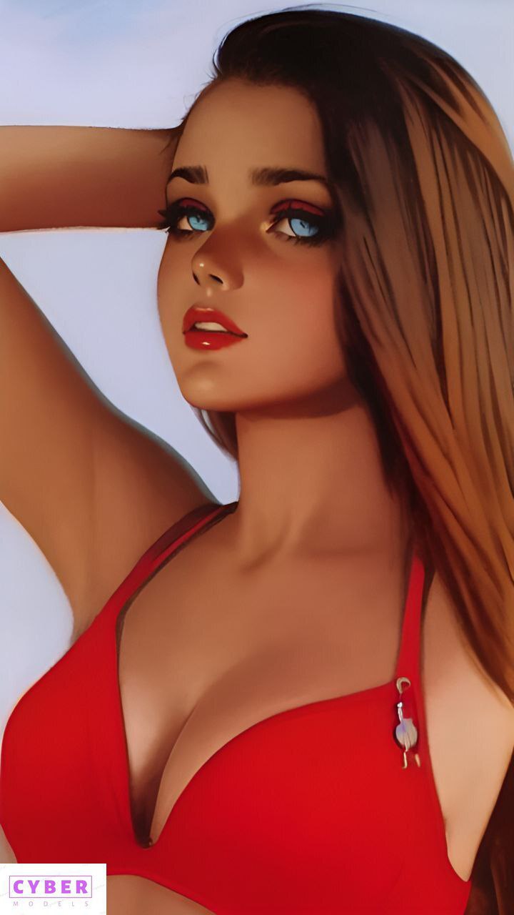 Model Olga Semyonova girl in a red swimsuit