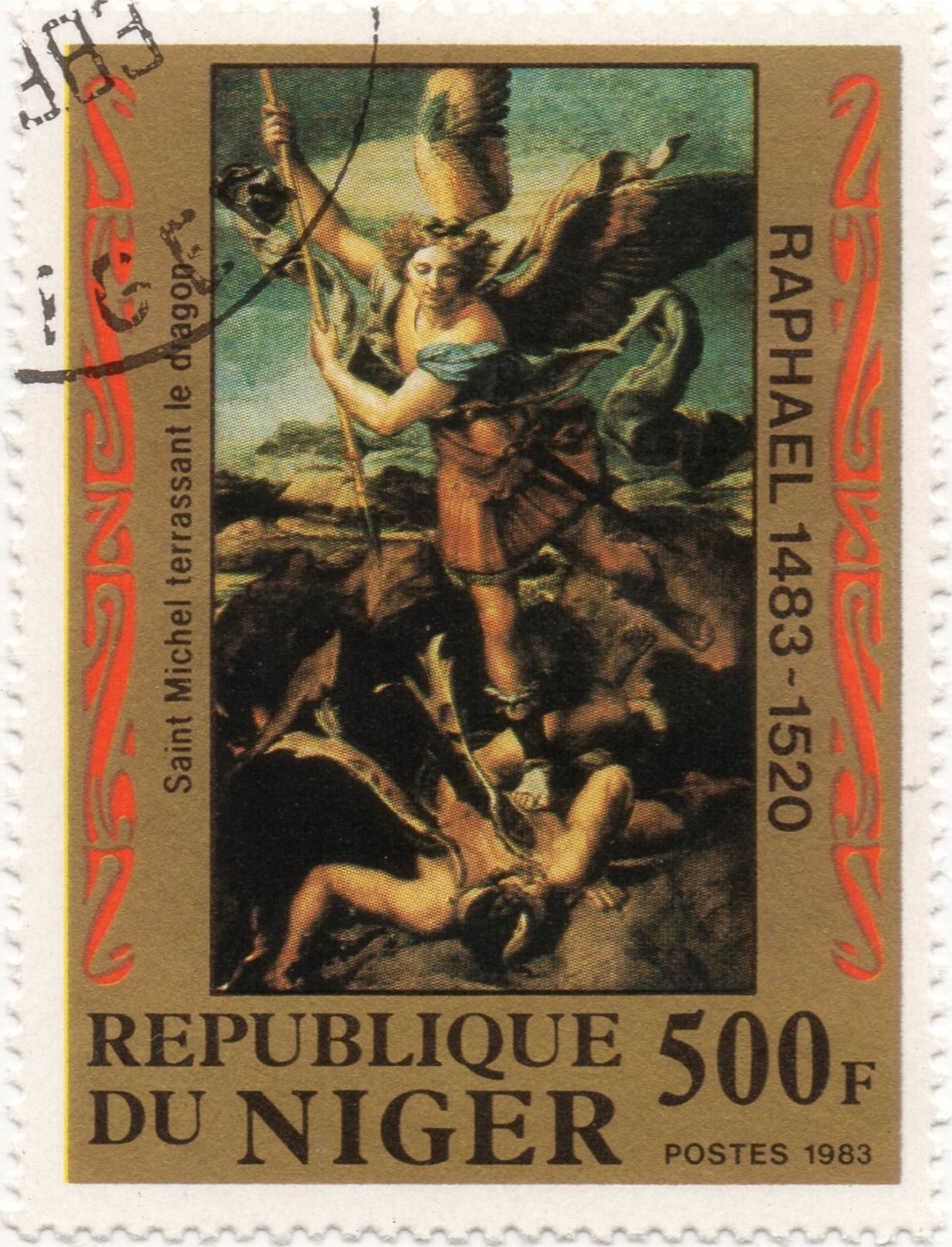 nft #8 St. Michael Vanquishing Satan Raphael 1483 - 1520 Republic of Niger 500 f. postes 1983