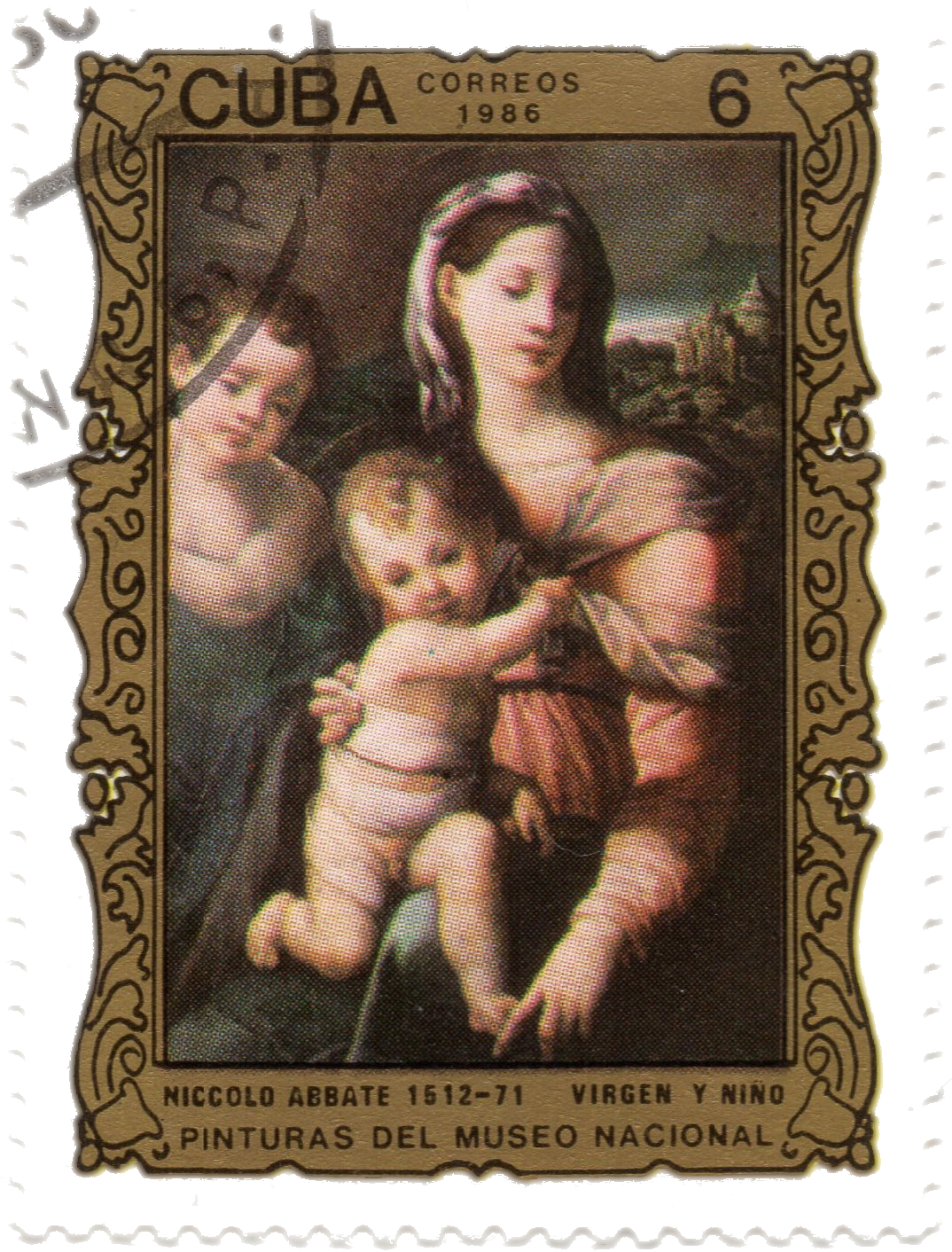 #3 NICCOLO ABBATE 1512-1571 VIRGEN Y NINO PINTURAS DEL MUSEO NACIONAL 6 peso correos 1986