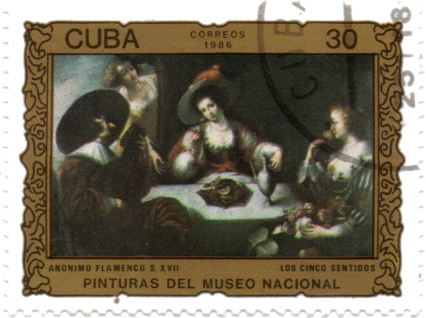 #5 ANONIMO FLAMENCO S XVII LOS CINCO SENTIDOS PINTURAS DEL MUSEO NACIONAL 30 peso correos 1986